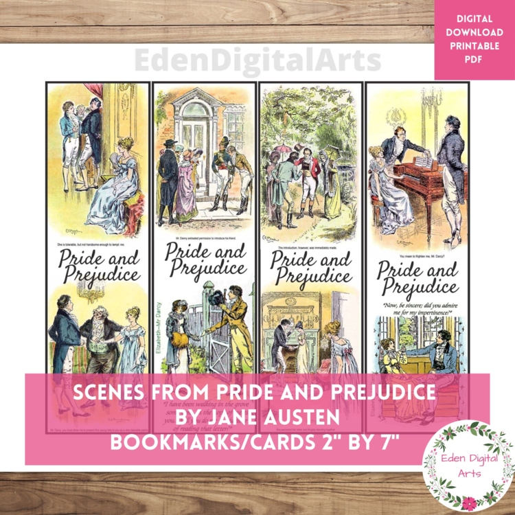 Pride and Prejudice Scenes Bookmarks Jane Austen's Book Club Favor Cards Regency