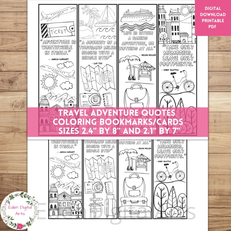 Tourist Travel Adventure Quotes Coloring Bookmarks Road Trip Plane Camp Craft