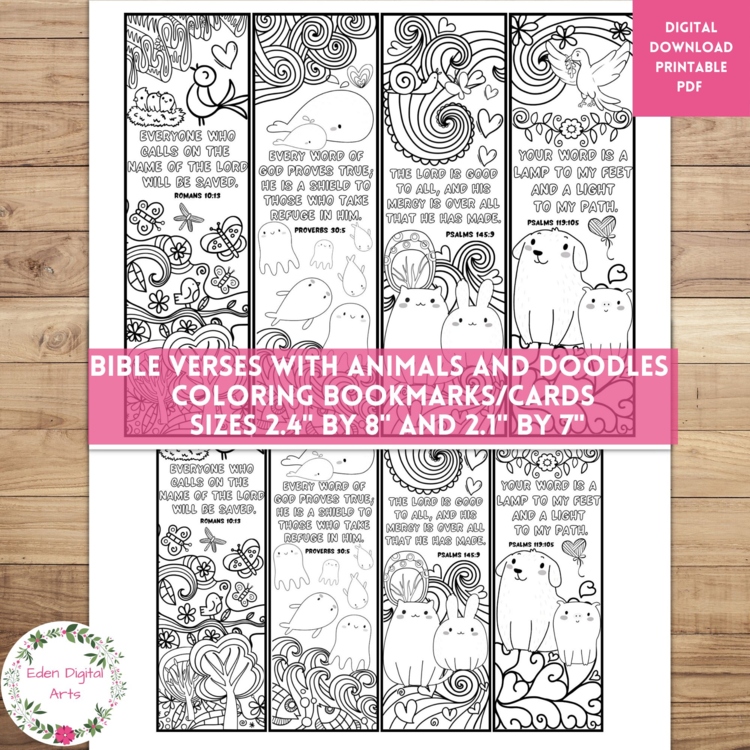 Cute Animal Doodles Scripture Coloring Bookmarks Bible Verses Cards Craft Camp