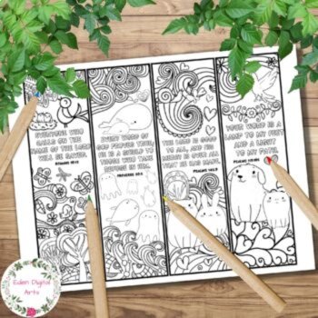 Cute Animal Doodles Scripture Coloring Bookmarks Bible Verses Cards Craft Camp, image 2