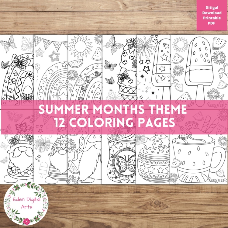 Summer Months Seasons 12 Coloring Pages Rainbows Ice Creams Watermelon Craft