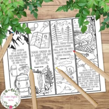 Bible Verses & Nature Coloring Bookmarks, Camping Hiking Exploring Camp Craft, image 2