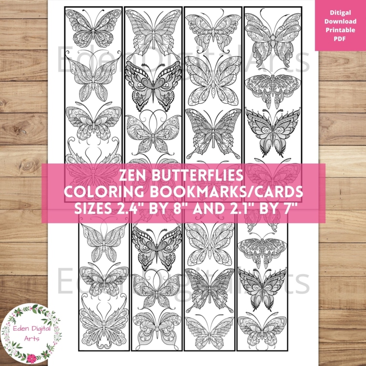 Intricate Butterflies Coloring Bookmarks Relaxing Mindfulness Craft for Teens