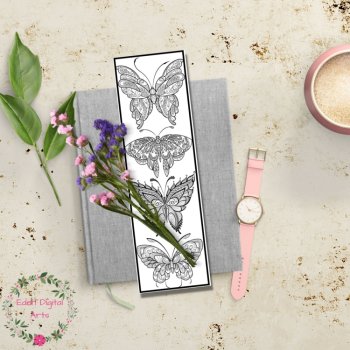 Intricate Butterflies Coloring Bookmarks Relaxing Mindfulness Craft for Teens, image 2