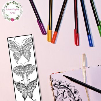 Intricate Butterflies Coloring Bookmarks Relaxing Mindfulness Craft for Teens, image 3