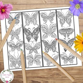 Intricate Butterflies Coloring Bookmarks Relaxing Mindfulness Craft for Teens, image 4