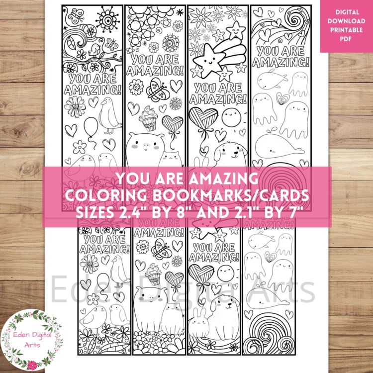 Cute Animal Doodles Kindness Coloring Bookmarks Compliment Craft Cards Rewards