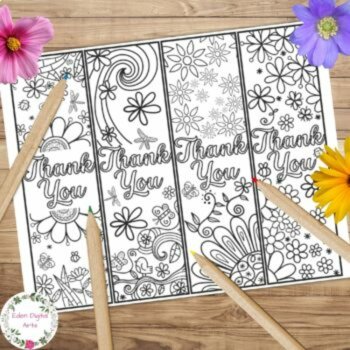 Thank You Coloring Bookmarks with Flowers, Fun Teacher Appreciation Cards Craft, image 2