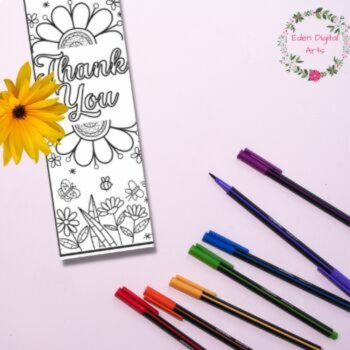 Thank You Coloring Bookmarks with Flowers, Fun Teacher Appreciation Cards Craft, image 4