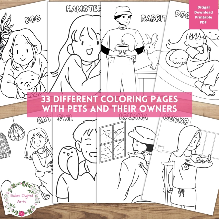 Pets & Owners Cute Kawaii Exotic Animals Coloring Pages National Pet Month