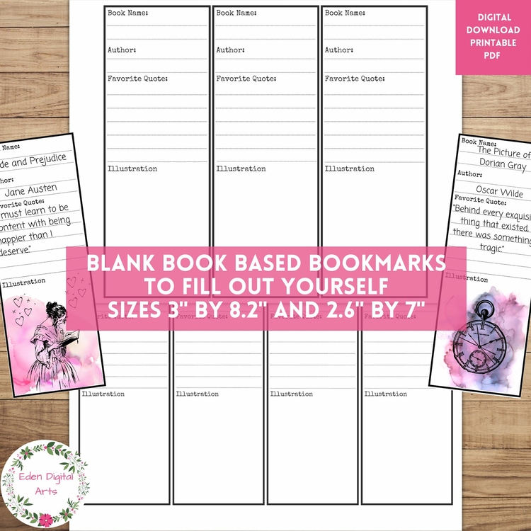 Make Your Own Book Based Bookmarks, Blank Keepsake Reading Tracker Novel Study