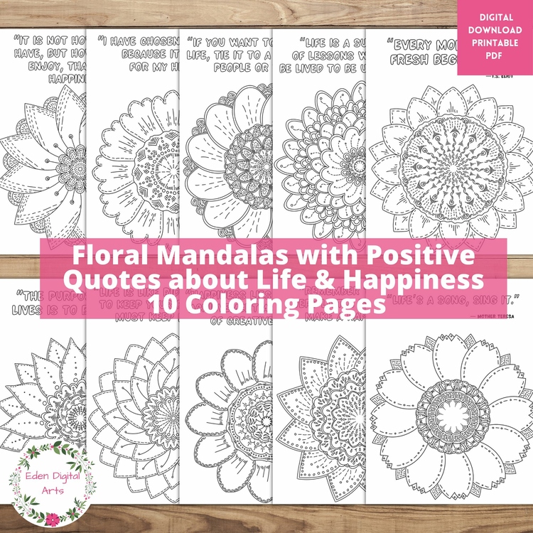 Floral Mandala Coloring Pages Positive Calming Anti Anxiety Growth Mindset Quote