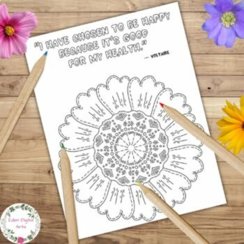 Floral Mandala Coloring Pages Positive Calming Anti Anxiety Growth Mindset Quote, image 2