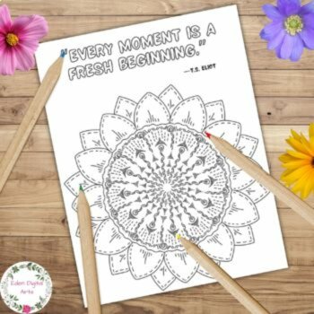 Floral Mandala Coloring Pages Positive Calming Anti Anxiety Growth Mindset Quote, image 4