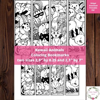 Cute Happy Kawaii Coloring Bookmarks Relaxing Doodle Craft Bundle Student Gifts, image 2