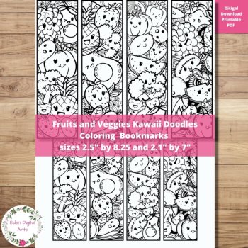 Cute Happy Kawaii Coloring Bookmarks Relaxing Doodle Craft Bundle Student Gifts, image 3