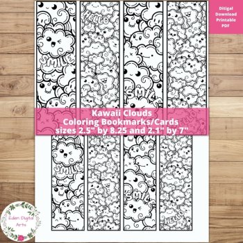 Cute Happy Kawaii Coloring Bookmarks Relaxing Doodle Craft Bundle Student Gifts, image 4