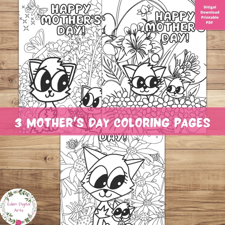 Happy Mother's Day Coloring Pages Flowers Fox Mom Kid Gift Craft Activity