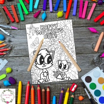 Happy Mother's Day Coloring Pages Flowers Fox Mom Kid Gift Craft Activity, image 2