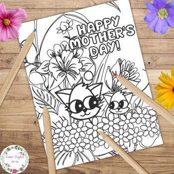 Happy Mother's Day Coloring Pages Flowers Fox Mom Kid Gift Craft Activity, image 3
