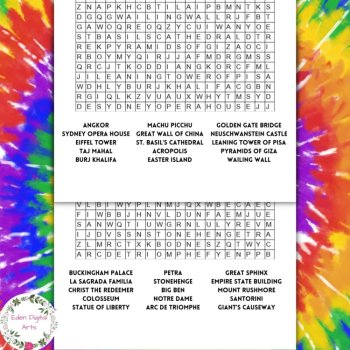 World Travel Famous Landmarks Word Search Puzzles Activity Worksheets Print n Go, image 2