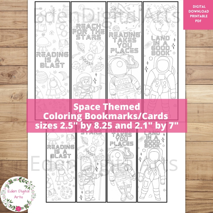 Space Coloring Bookmarks Cute Puns Astronauts Spaceships Craft Student Reward
