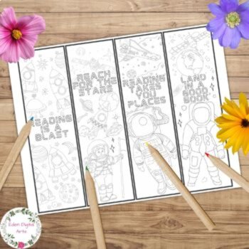 Space Coloring Bookmarks Cute Puns Astronauts Spaceships Craft Student Reward, image 2