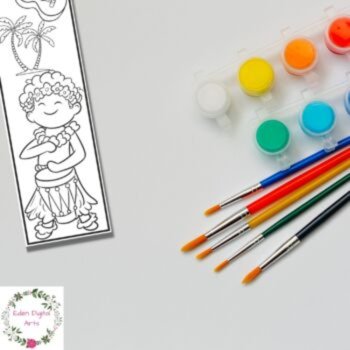 Hawaiian Tropical Luau Party Coloring Bookmarks, Hula Dancers Pacific Craft Card, image 4
