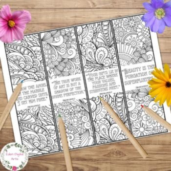Michelangelo Art Quotes Coloring Bookmarks, Relaxing Doodle Craft Art History, image 2
