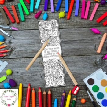 Michelangelo Art Quotes Coloring Bookmarks, Relaxing Doodle Craft Art History, image 3