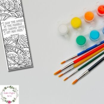 Michelangelo Art Quotes Coloring Bookmarks, Relaxing Doodle Craft Art History, image 4