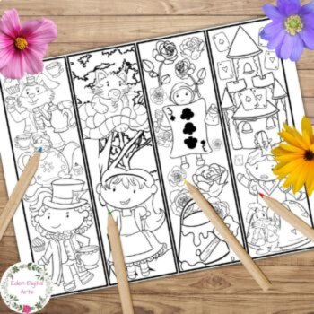 Alice in Wonderland Coloring Bookmarks Book Club Tea Party Students Cards Craft, image 2