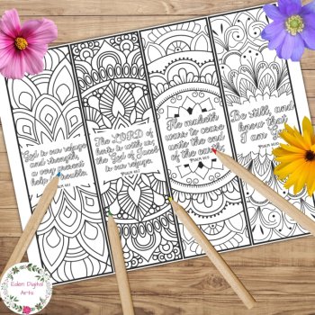 Psalm 46 Coloring Bible Verse Bookmarks, KJV Scripture Christian Craft Cards, image 3