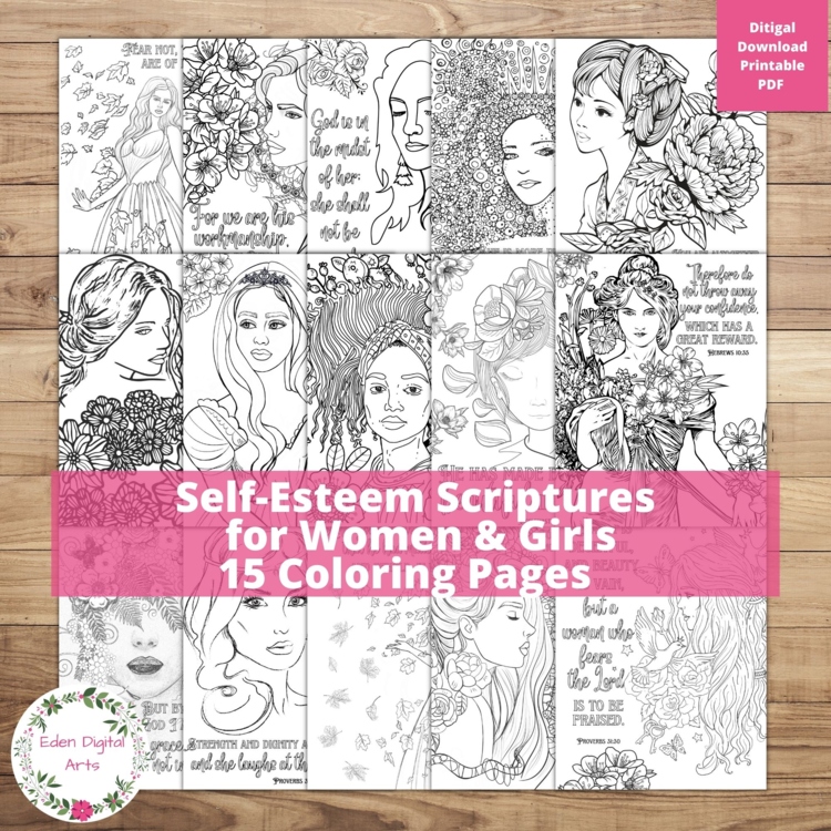 Self Esteem Bible Verses Coloring Pages for Women & Girls, Self Worth Scriptures