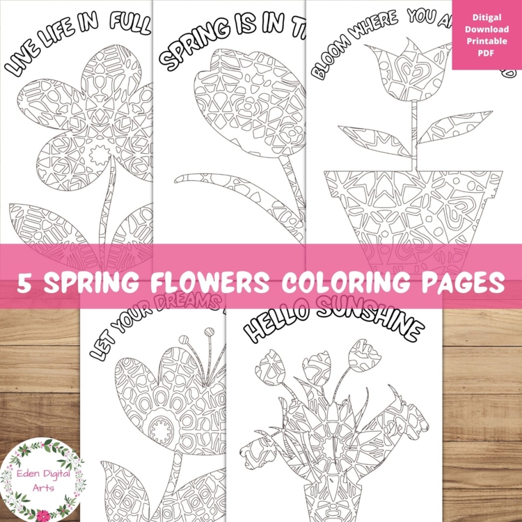 Spring Garden Flowers Quotes Zen Doodle Coloring Pages Relaxing Craft Activity