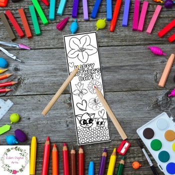 Happy Mother's Day Coloring Bookmarks Cards Gift for Mom Craft Cute Foxes Flower, image 4