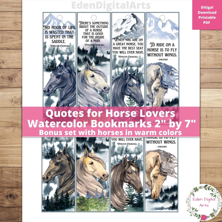 Horse Lovers Bookmarks Winston Churchill Quotes Watercolor Cards Class Gift