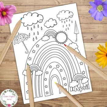 Spring Months Rainbows 3 Coloring Pages Whimsical Garden Flowers Rain Craft, image 2