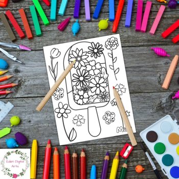 Spring Months Ice Cream Popsicles 3 Coloring Pages Garden Flowers Fun Zen Craft, image 2