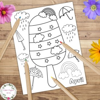 Spring Months Ice Cream Popsicles 3 Coloring Pages Garden Flowers Fun Zen Craft, image 3
