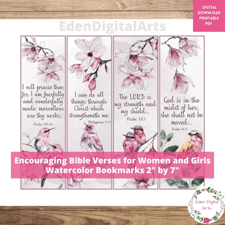 Strength Bible Verses Bookmarks for Women Girls Pink Watercolor Scripture Cards