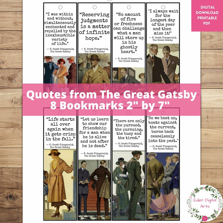 The Great Gatsby Quotes Bookmarks Book Club Class Gift Rewards Cards 1920s