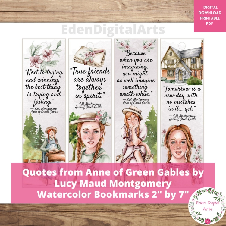 Anne of Green Gables Quotes Watercolor Bookmarks Card AddOn Class Book Club Gift