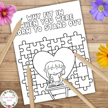 Autism Awareness Acceptance Kind Support Coloring Pages Bookmarks Craft Bundle, image 4