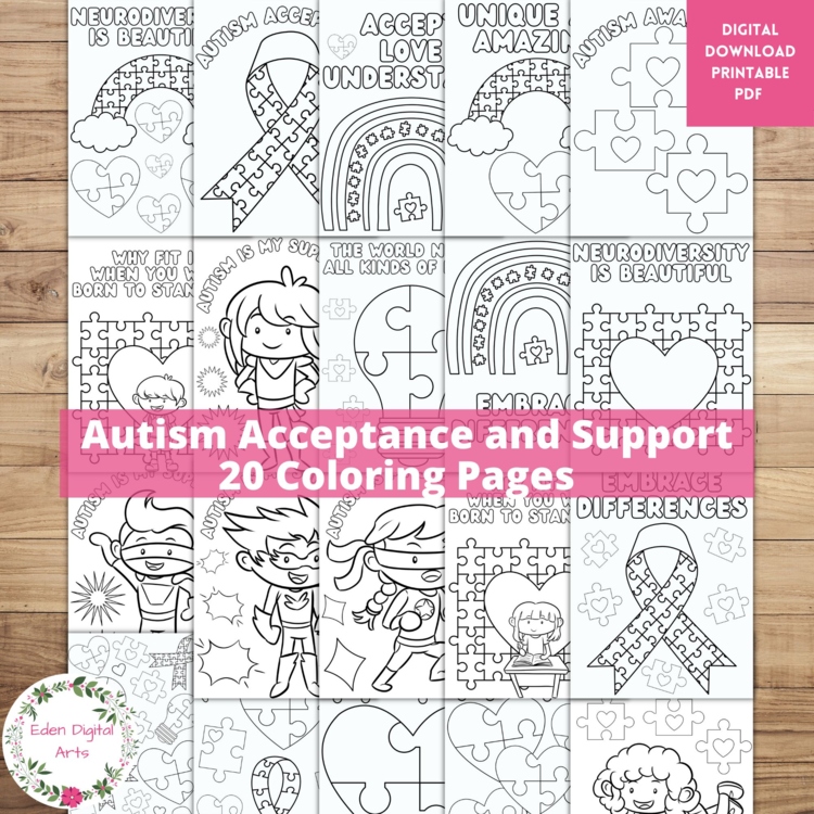 Autism Awareness Acceptance Support Love 20 Coloring Pages Posters Kind Craft