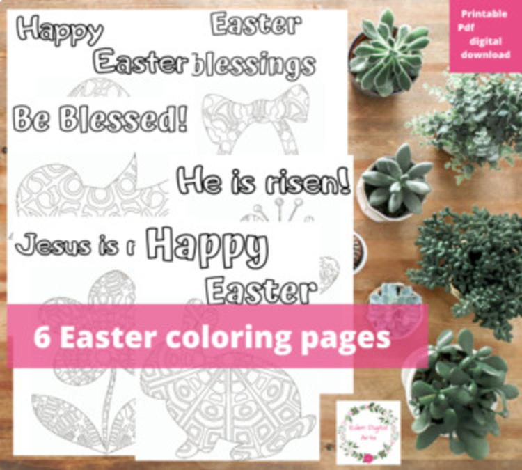 Happy Easter Christian 6 Coloring Pages Zentangle Doodle Relaxing Craft