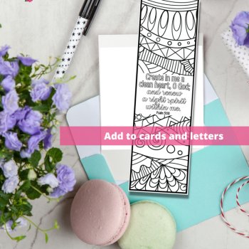 Psalm 51 Coloring Bible Bookmarks KJV Scripture Christian Prayer Craft Card Gift, image 3