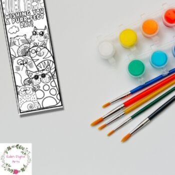 Cute Cat Puns Doodle Coloring Bookmarks Acts of Kindness Positivity Cards Craft, image 3