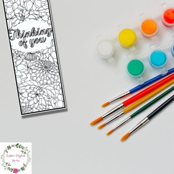 Thinking of You Coloring Bookmarks with Flowers Keepsake Card Craft Floral Gift, image 4