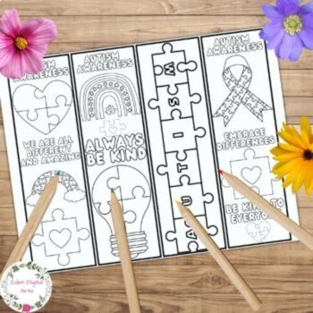 Autism Awareness Acceptance Coloring Bookmarks Kindness Cards Craft Activity, image 2